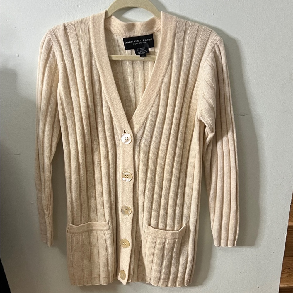 Adrienne Vittadini collection Ribbed Button down lambswool  blend sweater size P